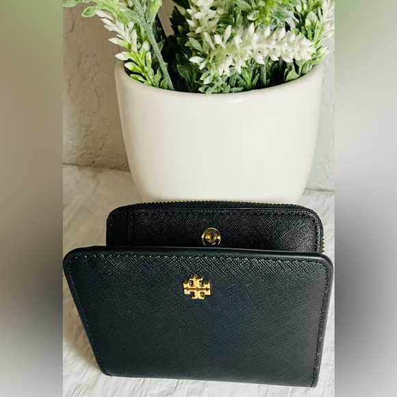 Tory Burch Handbags - Tory Burch Black Leather Wallet with Gold Logo
